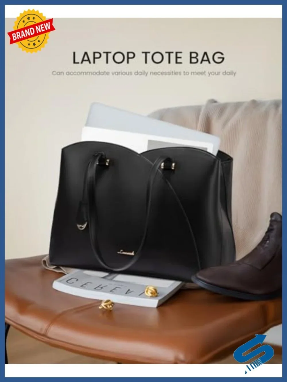 Professional Laptop Tote Bag for Women, Waterproof Faux Leather Large Work